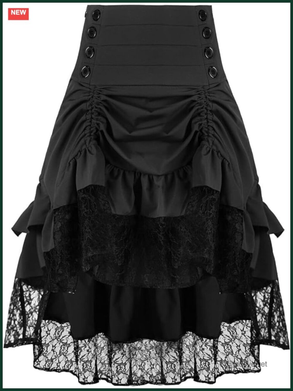 Steampunk High Low Lace Ruffle Skirt with Drawstring Pirate Cosplay
